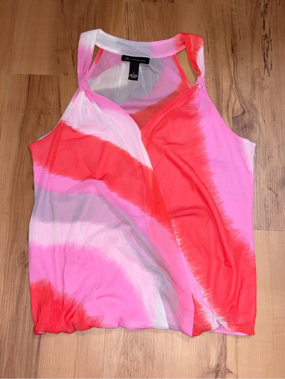 INC International Concepts Red and Pink Asymmetrical Blouse